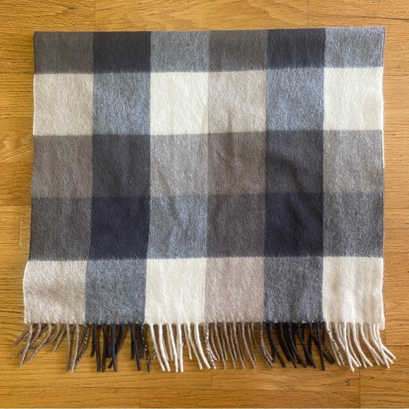 Agnona Plaid Neutral Angora Wool Cashmere Preppy Large Rectangular Fringe Scarf…